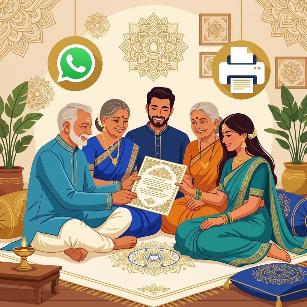 Families sharing a beautifully printed marriage biodata