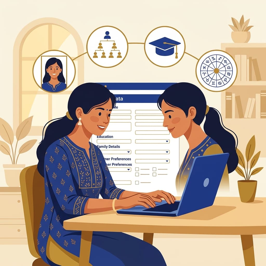 Person filling in marriage biodata details on laptop